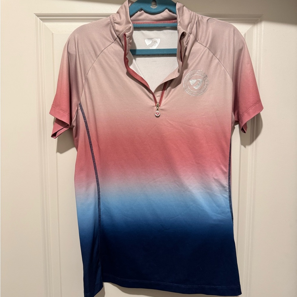 Aubrion Pink and Blue Ombre Short Sleeve Horseback riding top, size large